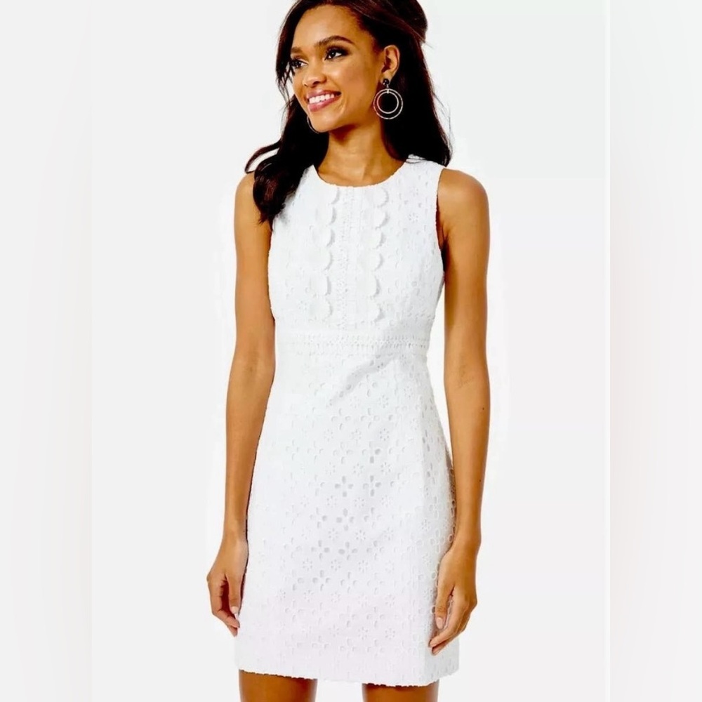 Lilly Pulitzer Railee Resort White Floral Cross Eyelet
Shift Dress. Size 4